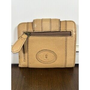 Fossil Women's Tan Leather Key Hole Wallet with Coin Pocket Polka Dot Lining